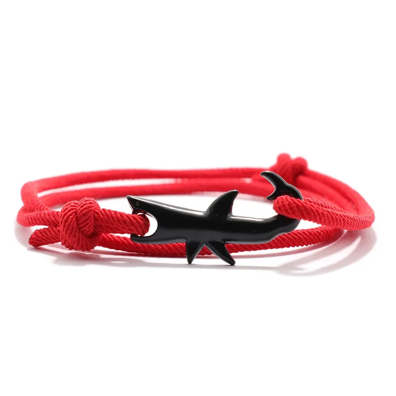 New Nautical Bracelet Men Black Shark Braslet Sliding Adjustable 3mm Milan Cord Chain Summer Beach Surfer Jewelry Accessories