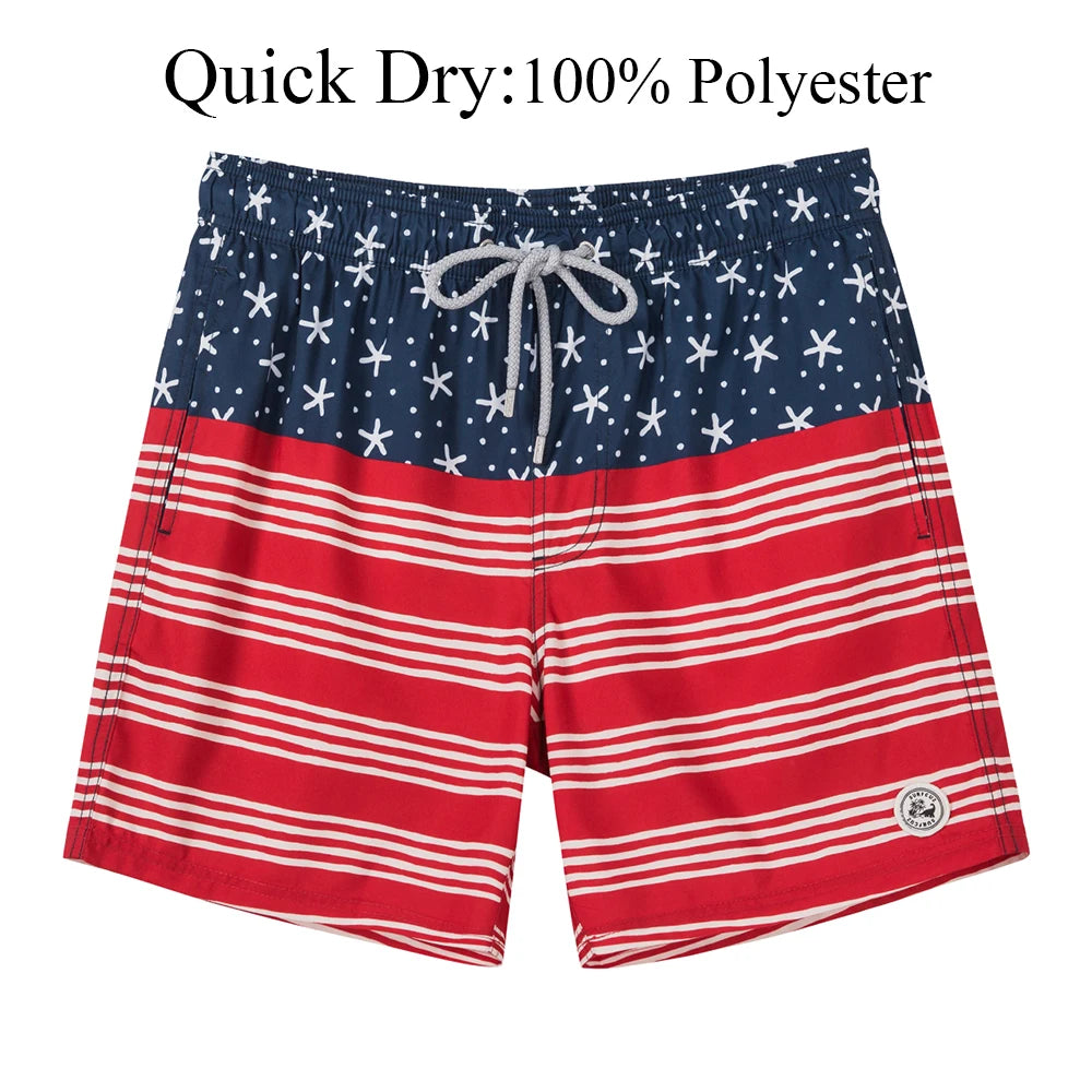 SURFCUZ Mens Swim Shorts Striped Quick Dry Beach Board Shorts with Mesh Lining Summer Male Swimwear Swimming Trunks for Men