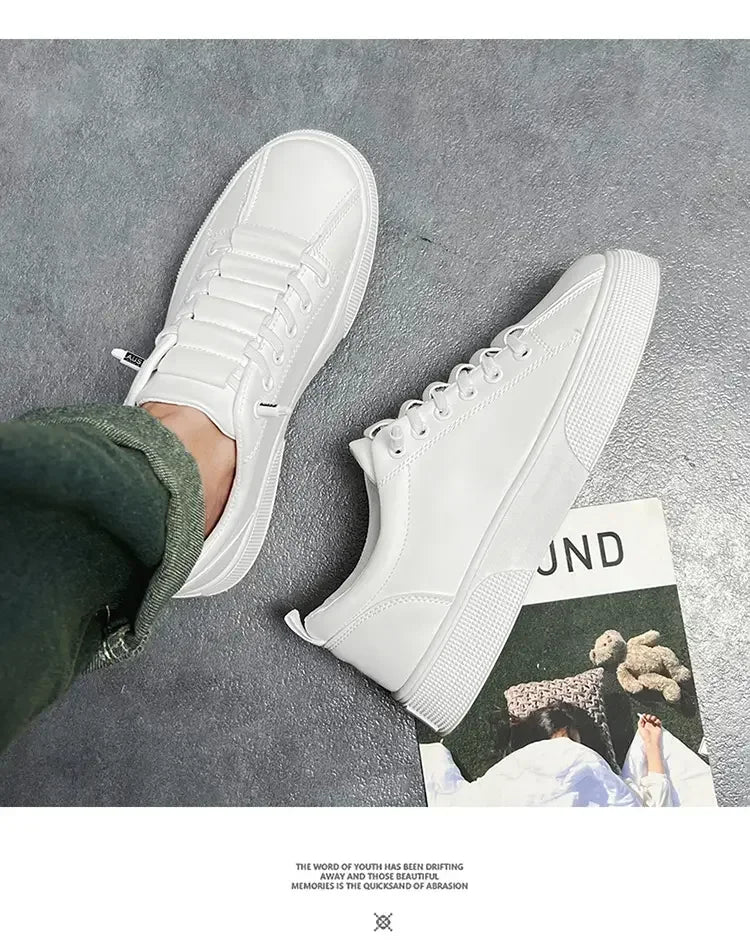 Men's Sneakers Casual Sports Shoes for Men Lightweight PU Leather Breathable Shoe Flat White Shoes Zapatillas Hombre