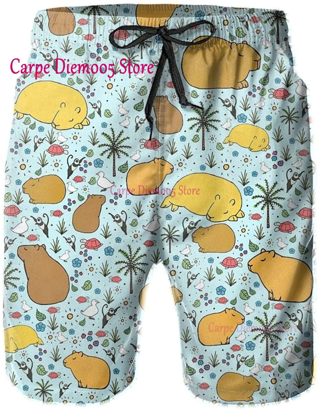 Men Summer Casual Beach Shorts Capybaras For Men Quick Dry Mens Drawstring Waist Surf Swimming Shorts