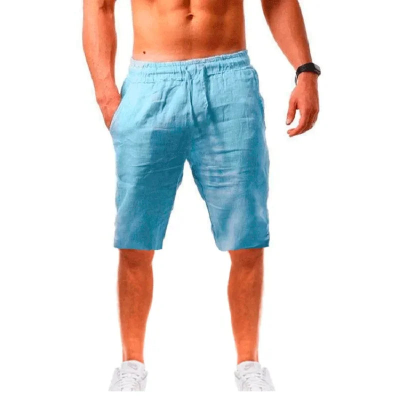 Men's Cotton Linen Short Pants Lightweight Hawaiian Summer Shorts Men Breathable Solid Color Casual Short Trousers
