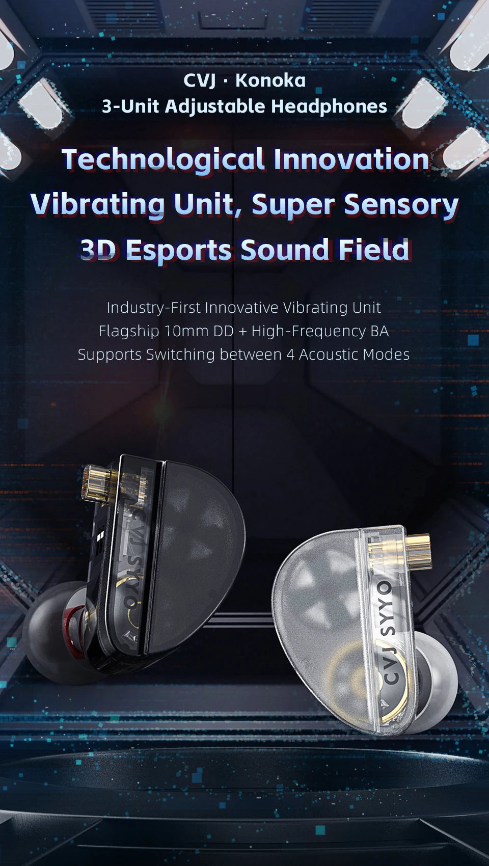 CVJ Konoka In-Ear Earphone With 3D Hifi Triple Hybrid (1DD + 1BA + 1Vibration Driver) Wired DJ Monitors Tuning Switch Headset