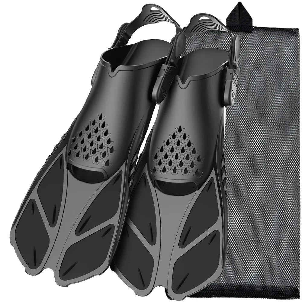 Snorkel Fins Swimming Flippers Adjustable Buckles Short Silicone Scuba Diving Shoes Open Heel Travel Size Adult Men Womens