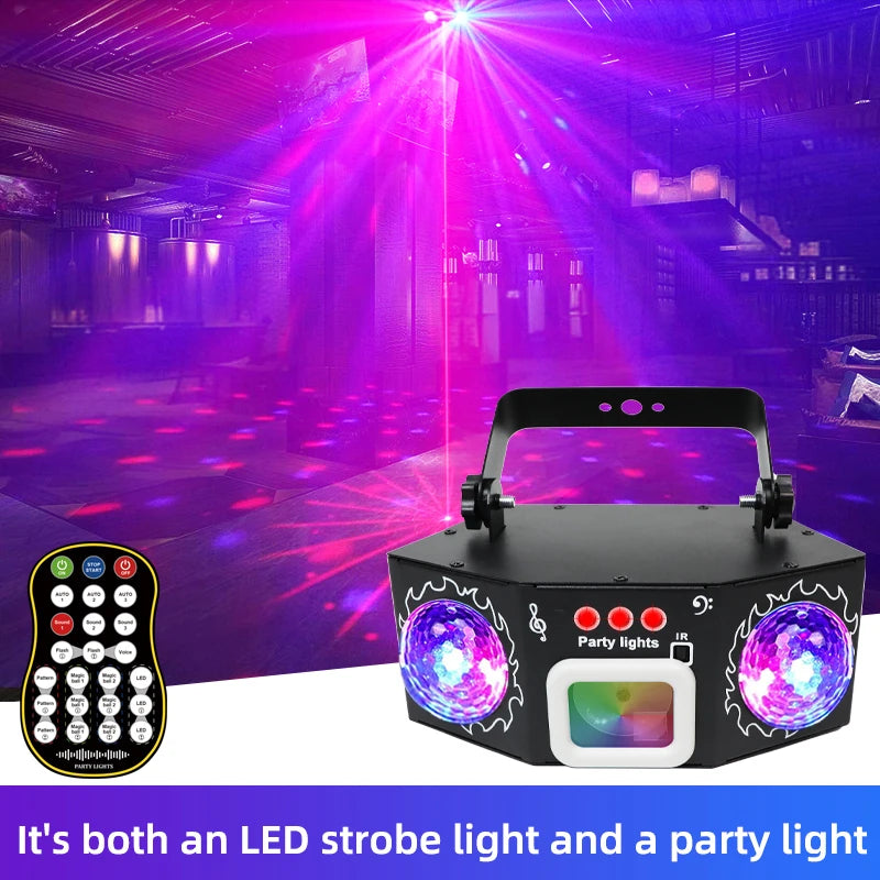 DJ Disco Laser Projection Strobe Light RGB LED Party Lights with DMX Voice Remote Control Bar Holiday Live Show Decor Lighting