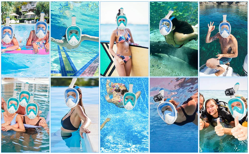 Full Face Snorkel Mask with Detachable Camera Mount,Snorkeling Swimming Diving Mask Wide View Anti-Fog Anti-Leak for Adult Youth