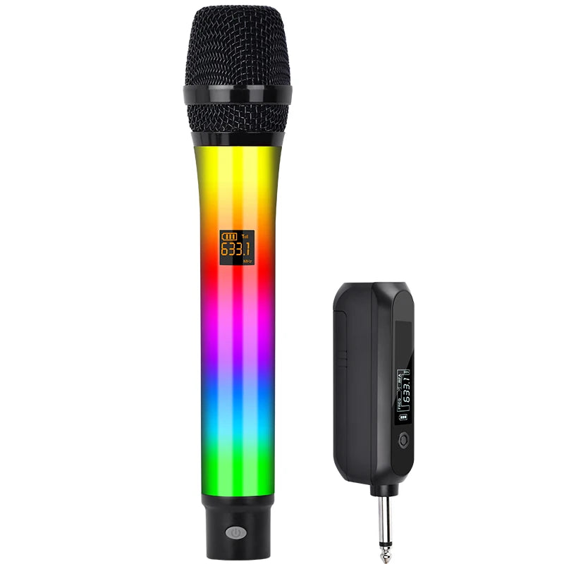 Professional 2 Channel RGB Lights Dual Handheld Dynamic Wireless Microphone DJ System Mic For Singing Wedding DJ Party Speech