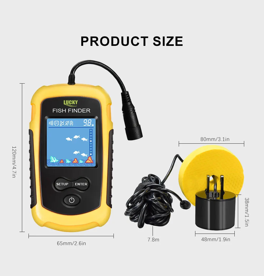 Portable Sonar Fish Detector FFC1108-1 - 100M Alarm 45° Coverage for Lake and Sea