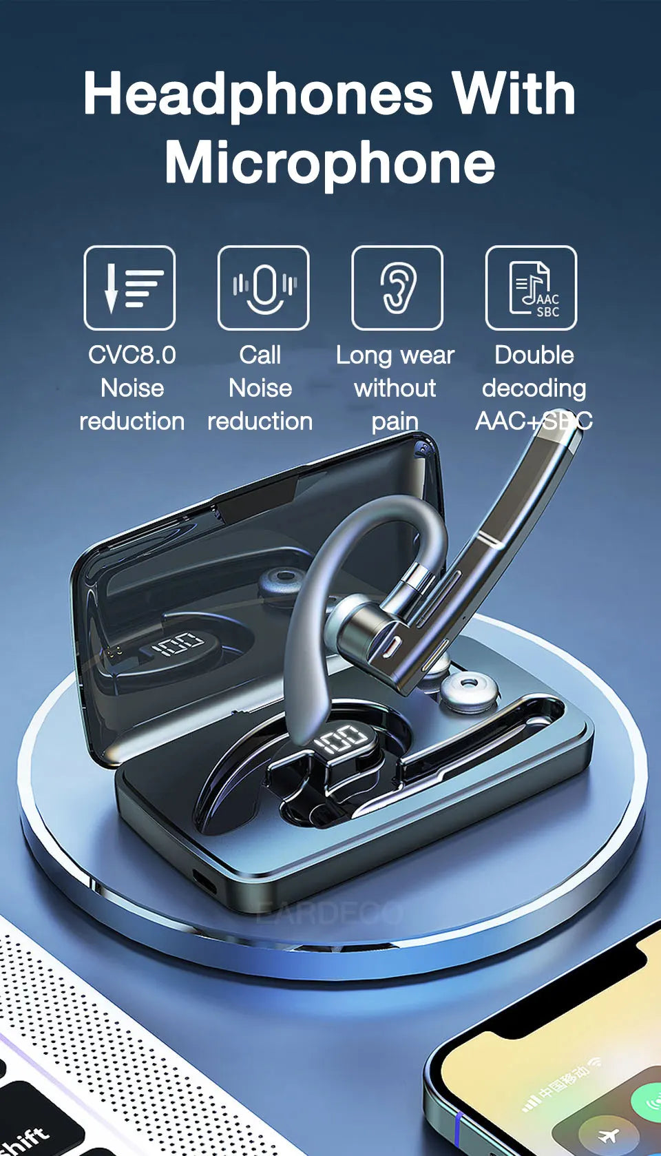 EARDECO Business Bluetooth Earphones Headset Hearing Aids Wireless Headphones with Microphone Auriculares Handsfree Earphone