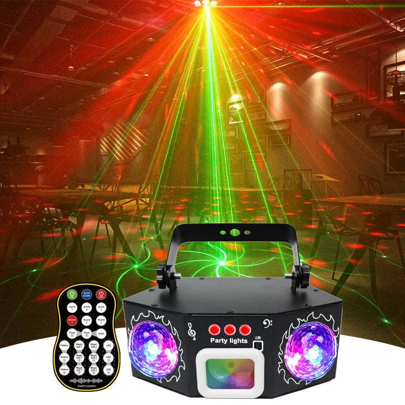 DJ Disco Laser Projection Strobe Light RGB LED Party Lights with DMX Voice Remote Control Bar Holiday Live Show Decor Lighting