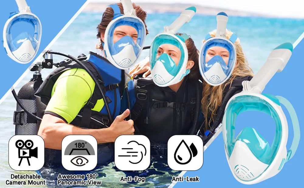 Full Face Snorkel Mask with Detachable Camera Mount,Snorkeling Swimming Diving Mask Wide View Anti-Fog Anti-Leak for Adult Youth