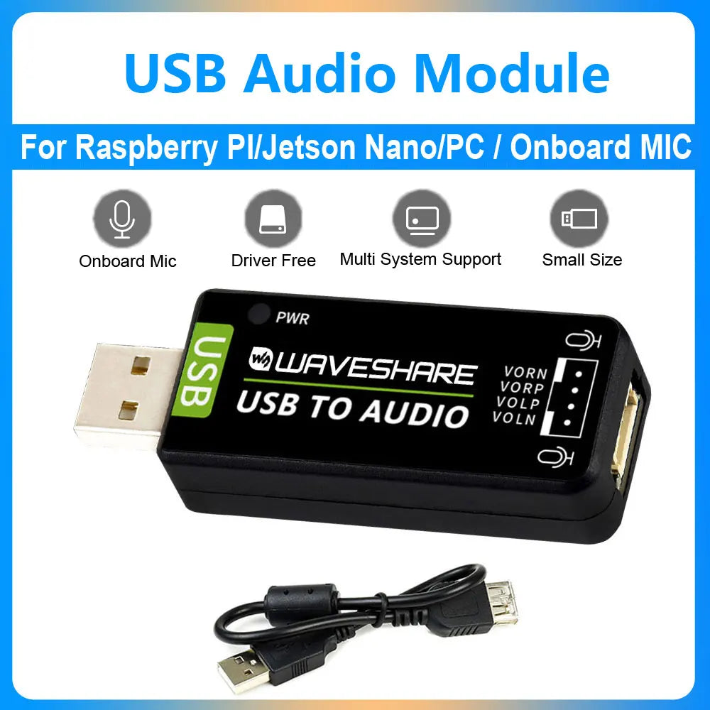 USB Audio Module Driver Free USB-A stereo codec Onboard microphone and speaker interface For Raspberry PI/Jetson Nano/PC