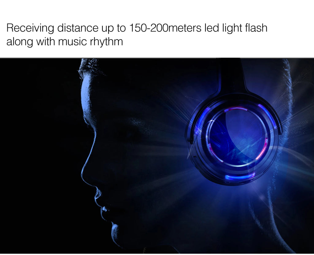 Professional Led Flashing Light Silent Disco Wireless Headphones- RF Wireless Headset for Quiet Party DJ Clubbing Party