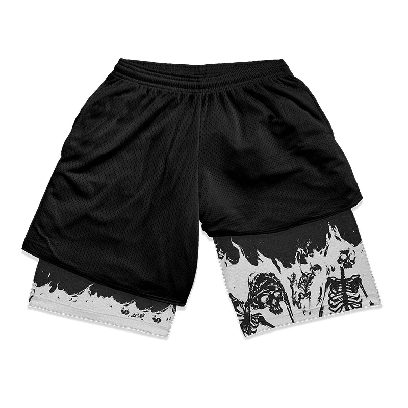 Berserk Print 2 in 1 Running Shorts for Men Gym Workout Fitness Athletic Shorts with Pockets Summer Activewear Quick Dry Stretch