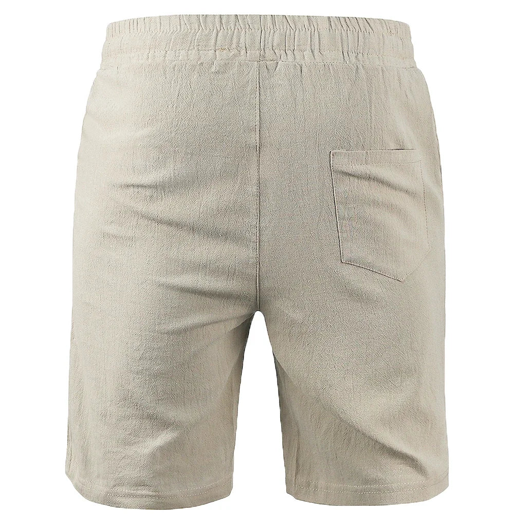 Men's Cotton Linen Short Pants Lightweight Hawaiian Summer Shorts Men Breathable Solid Color Casual Short Trousers