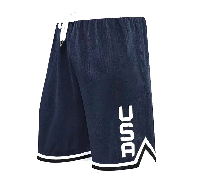 USA Print Basketball Shorts Training Men Active Shorts Loose Pockets Cycling Exercise Training Running Gum Sports Bottom Clothes