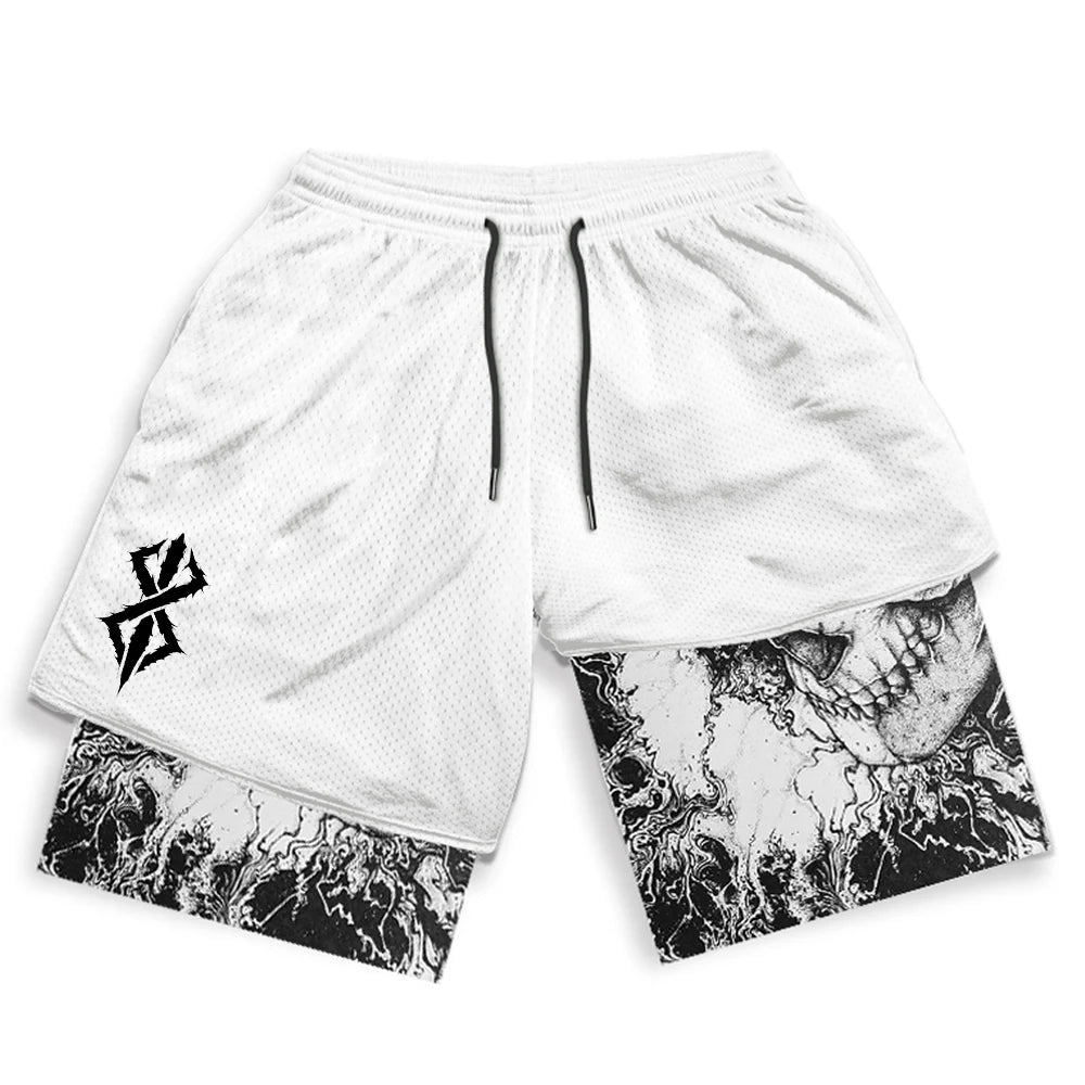 Berserk Print 2 in 1 Running Shorts for Men Gym Workout Fitness Athletic Shorts with Pockets Summer Activewear Quick Dry Stretch