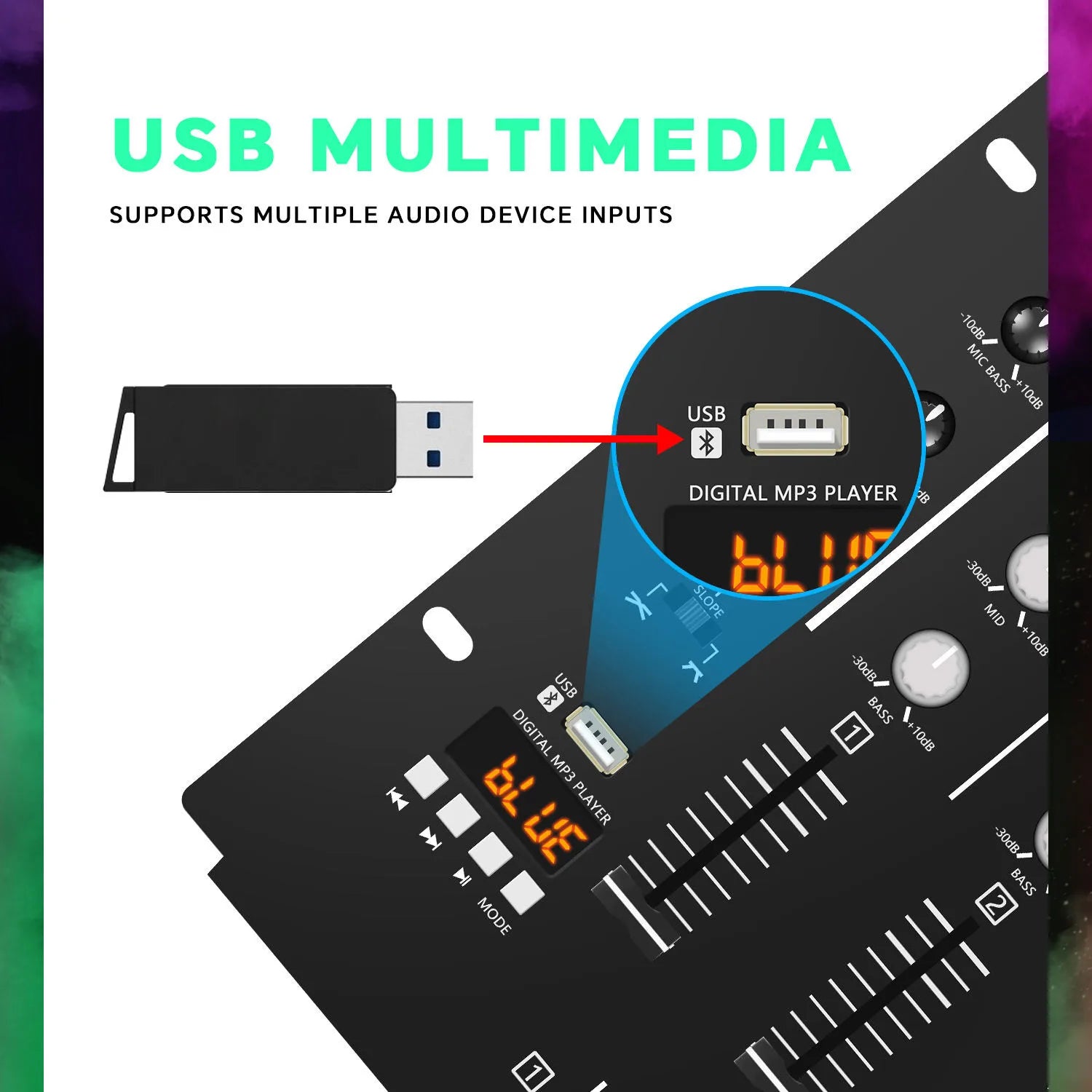 DM4 Professional 3-Channel DJ Mixer Console Metal Home Amplifier for Bar Party Concert Music Control Home Use