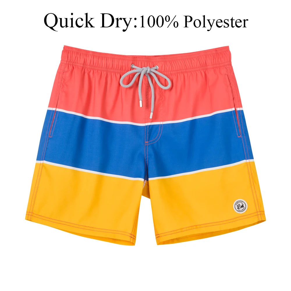 SURFCUZ Mens Swim Shorts Striped Quick Dry Beach Board Shorts with Mesh Lining Summer Male Swimwear Swimming Trunks for Men
