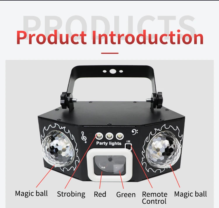 DJ Disco Laser Projection Strobe Light RGB LED Party Lights with DMX Voice Remote Control Bar Holiday Live Show Decor Lighting