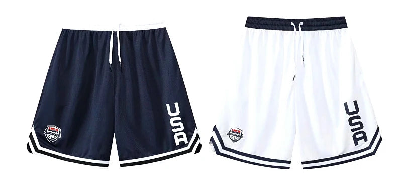 USA Print Basketball Shorts Training Men Active Shorts Loose Pockets Cycling Exercise Training Running Gum Sports Bottom Clothes