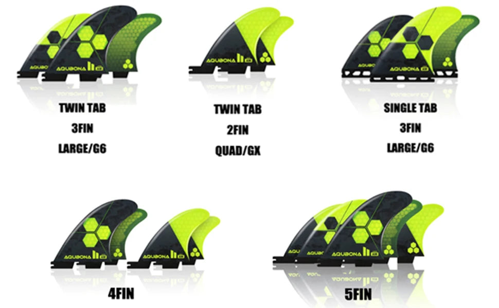 AQUBONA Fiberglass Honeycomb Surfboard Fin Thruster Surf Fin or Quad Set Single Tab or Dual Tab S/M/L Size With Key and Screws