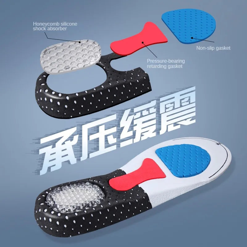 Men's and Women's Sports Shoes, Basketball Insoles, Sweat Absorbing, Breathable, Comfortable and Shock-absorbing Silicone Pads