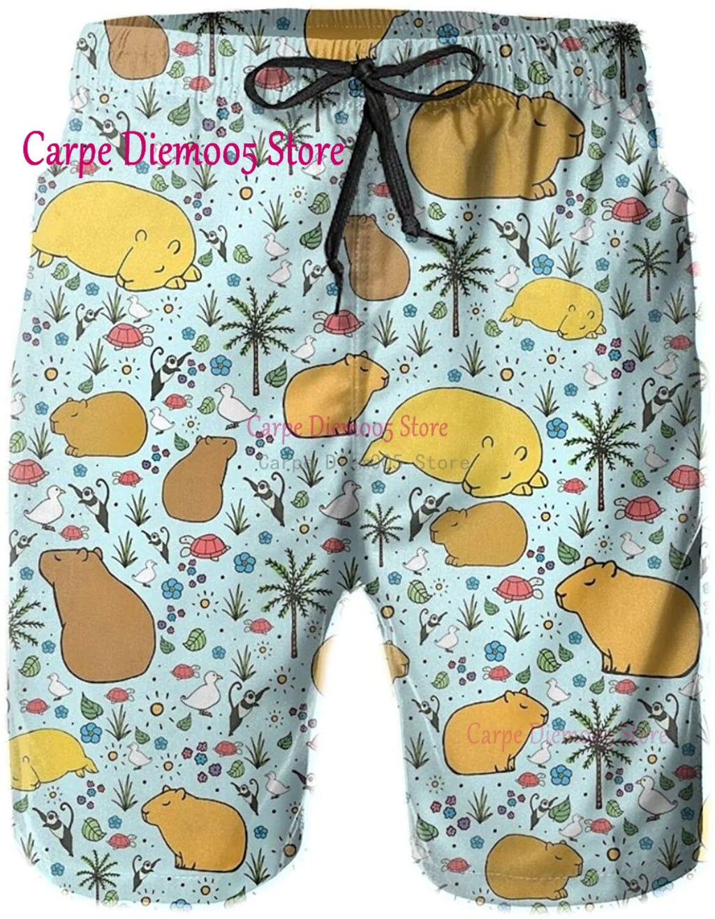 Men Summer Casual Beach Shorts Capybaras For Men Quick Dry Mens Drawstring Waist Surf Swimming Shorts