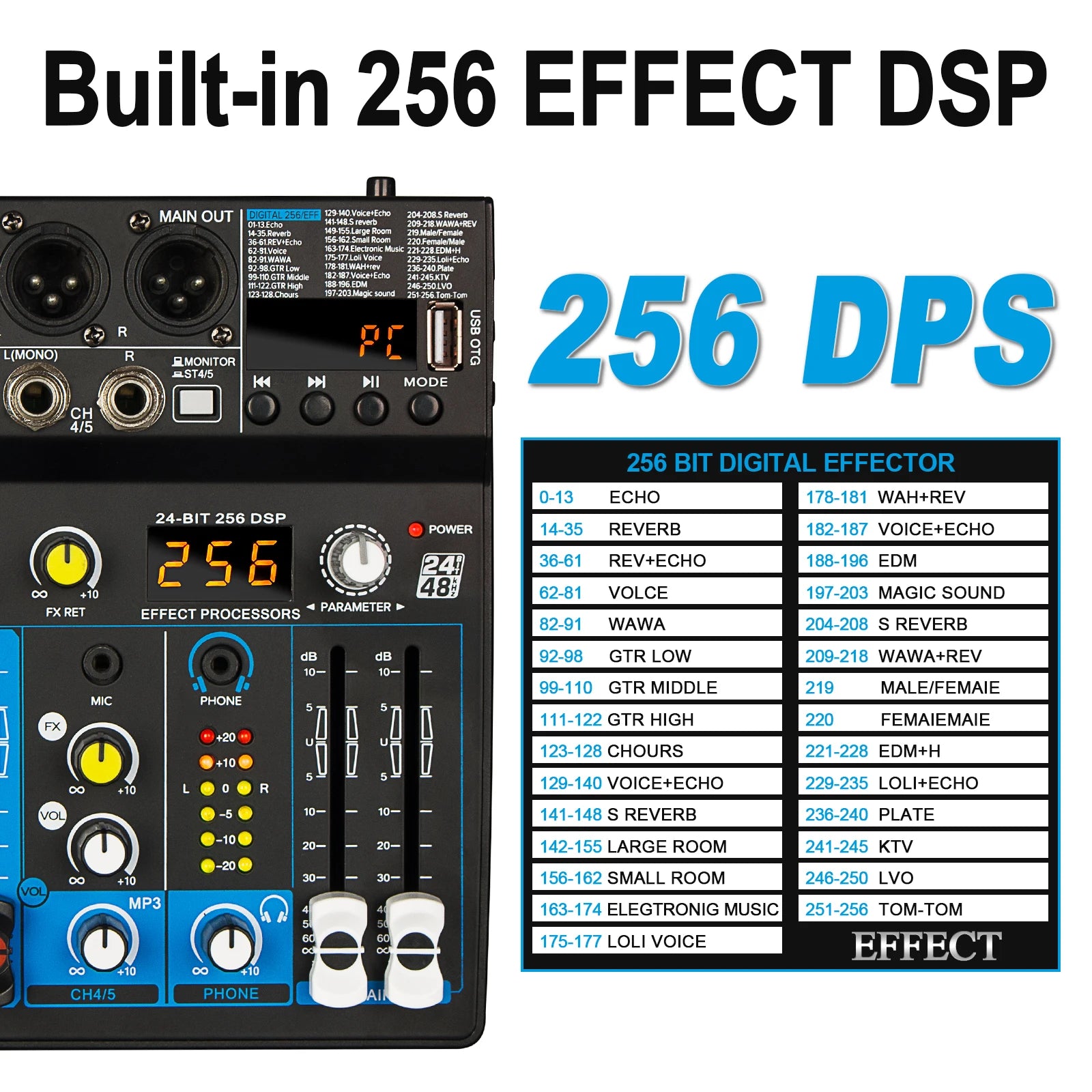 5 Channel USB Mixer Depusheng  DJ Sound Controller Mini Mixer Professional Audio Portable Sound Mixing Console with 256 DSP