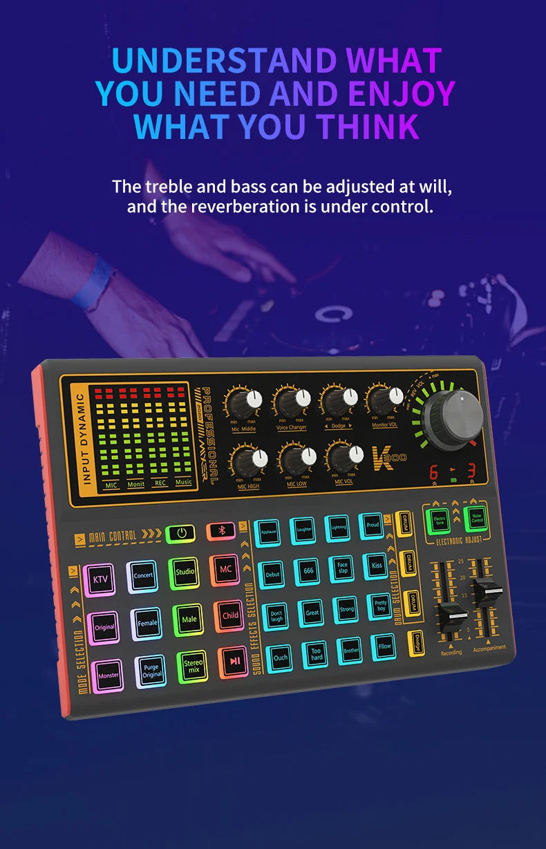 Portable device for computer and mobile live streaming, sound card, product promotion, and karaoke short videos