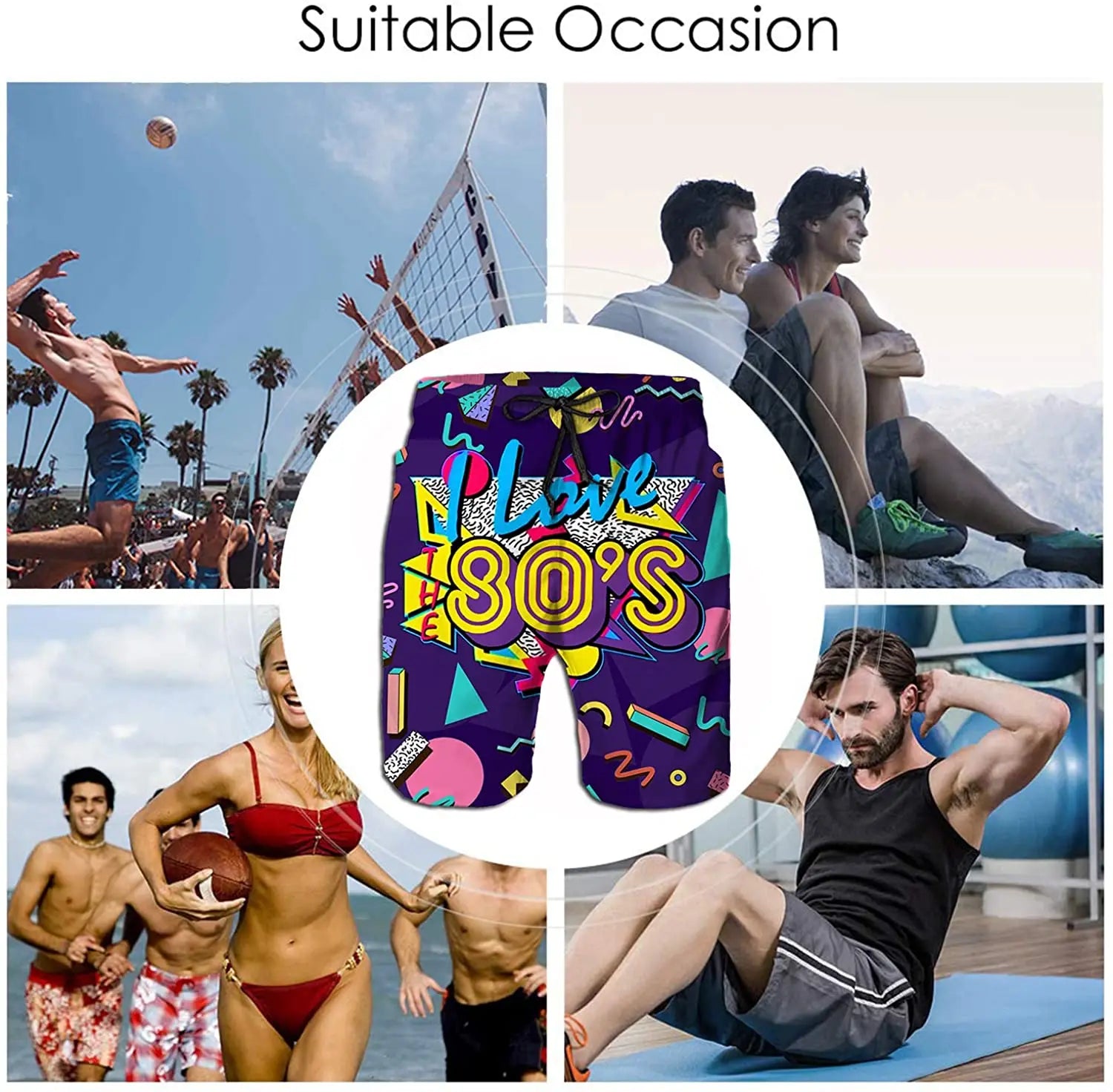 Funny Retro 80s 90s Icons Mens Swim Trunks Quick Dry Beach Board Shorts Summer Surf Boardshorts with Side Pockets High Quality