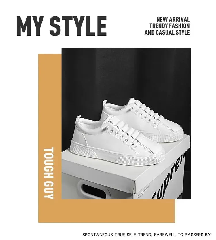 Men's Sneakers Casual Sports Shoes for Men Lightweight PU Leather Breathable Shoe Flat White Shoes Zapatillas Hombre