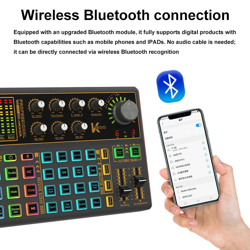 Portable device for computer and mobile live streaming, sound card, product promotion, and karaoke short videos