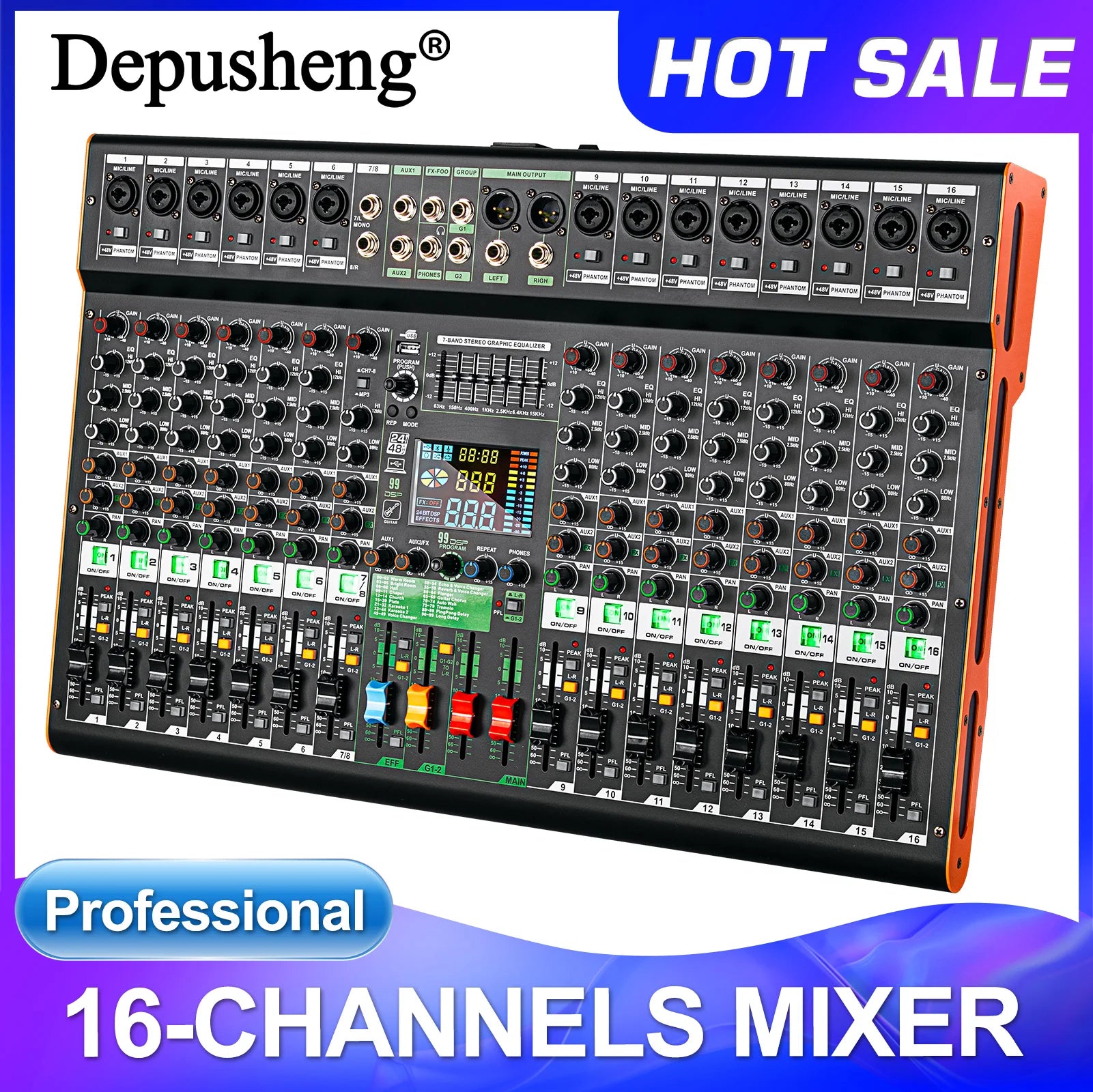 16channel Digital Mixer TC16 Professional Audio Mixer Depusheng 99DSP DJ console reverb chip Bluetooth USB