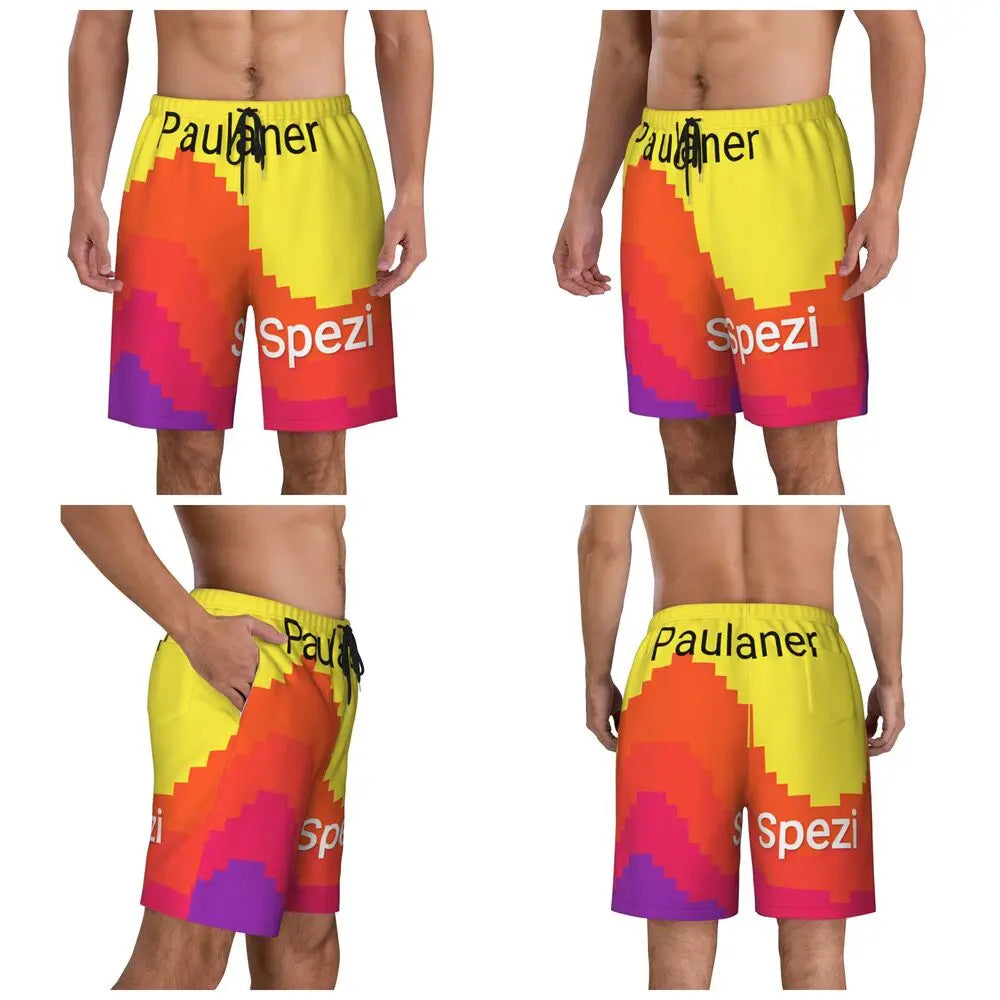 Male Board Shorts Paulaner Spezi Casual Beach Trunks Germany Soda Drink Sports Fitness High Quality Plus Size Beach Short Pants