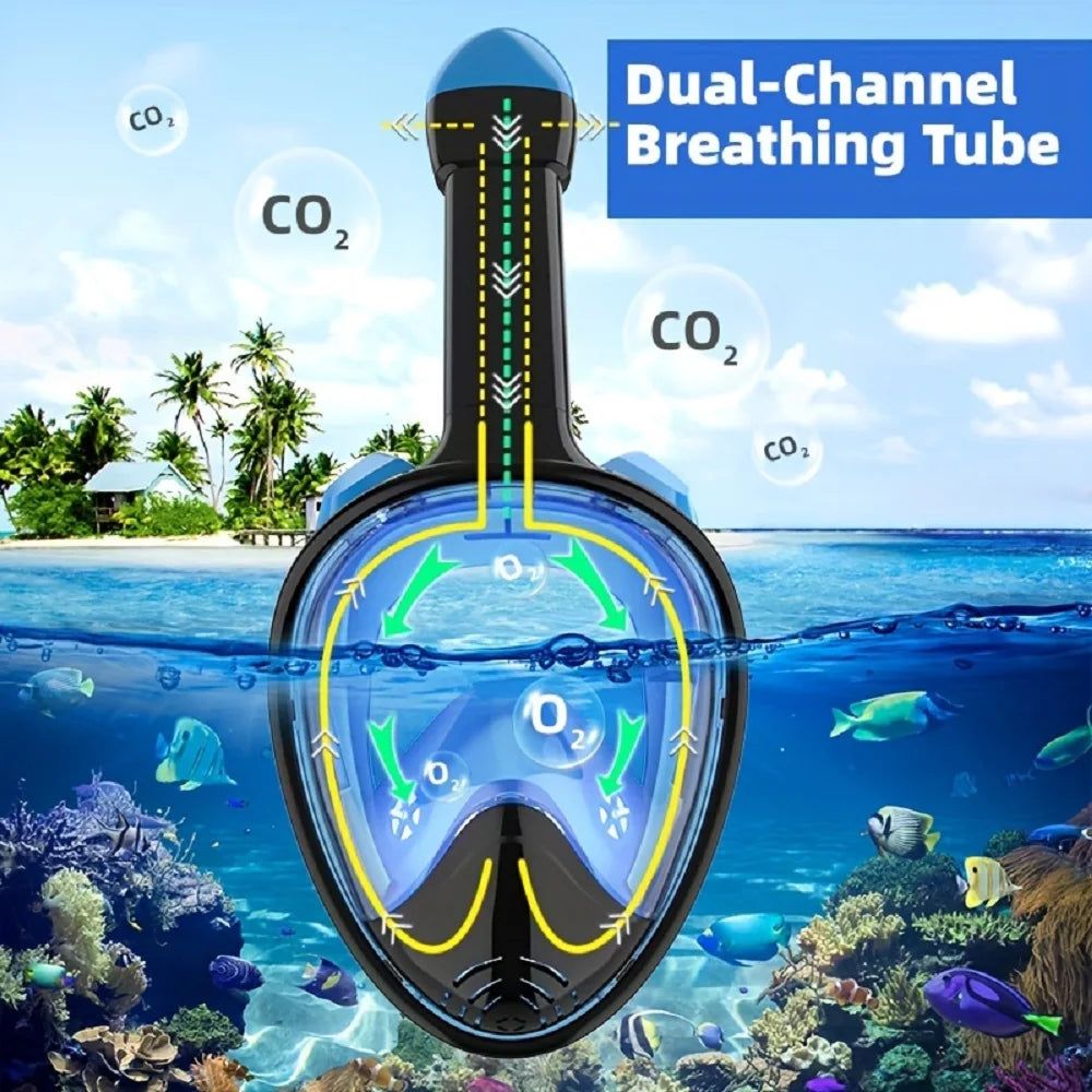 Full Face Snorkel Mask with Detachable Camera Mount,Snorkeling Swimming Diving Mask Wide View Anti-Fog Anti-Leak for Adult Youth