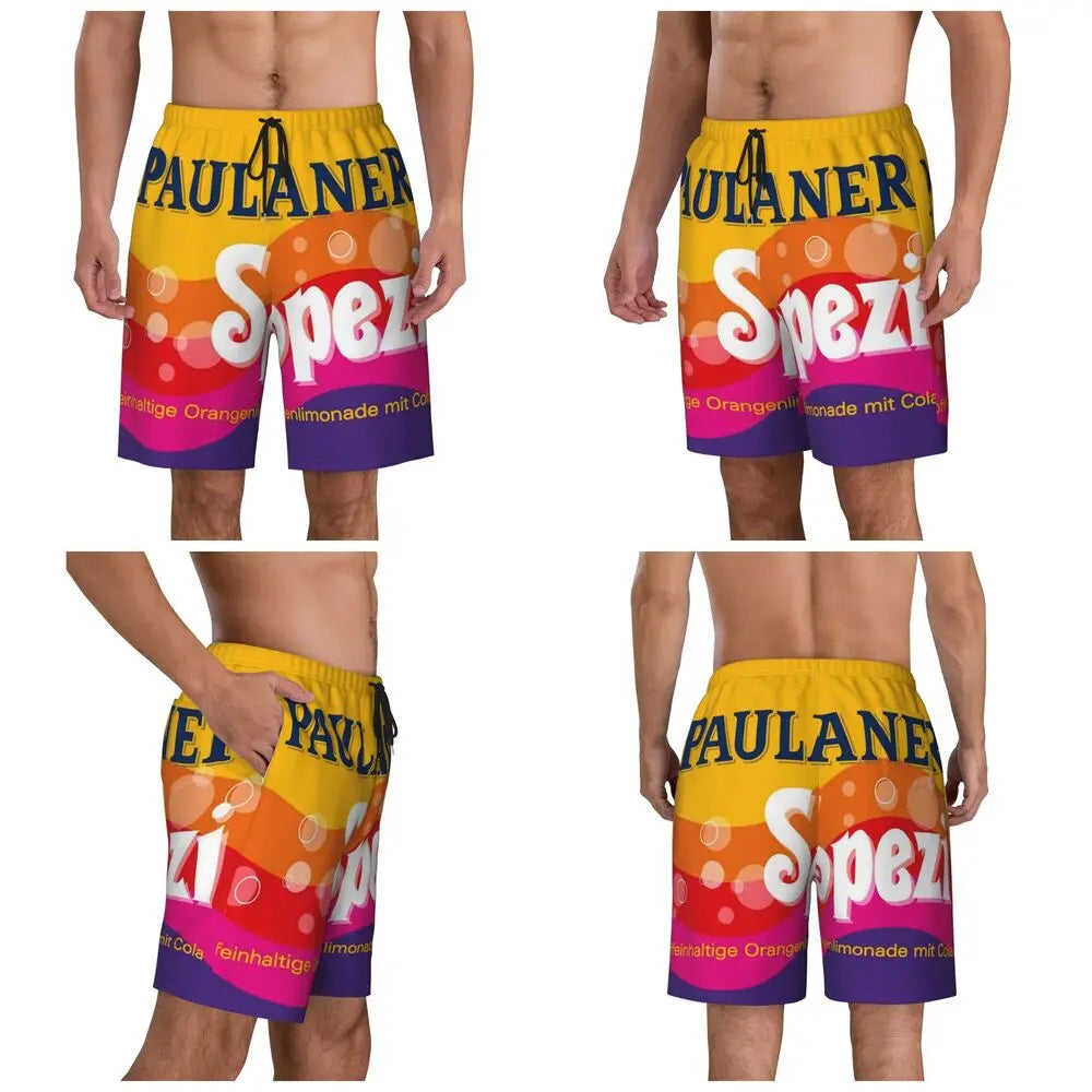 Male Board Shorts Paulaner Spezi Casual Beach Trunks Germany Soda Drink Sports Fitness High Quality Plus Size Beach Short Pants