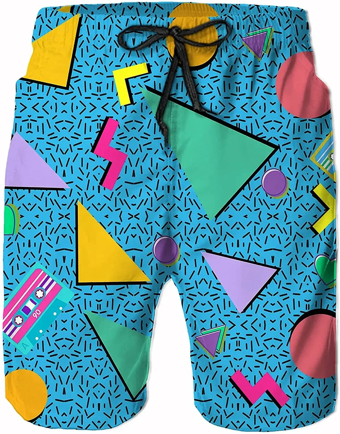 Funny Retro 80s 90s Icons Mens Swim Trunks Quick Dry Beach Board Shorts Summer Surf Boardshorts with Side Pockets High Quality