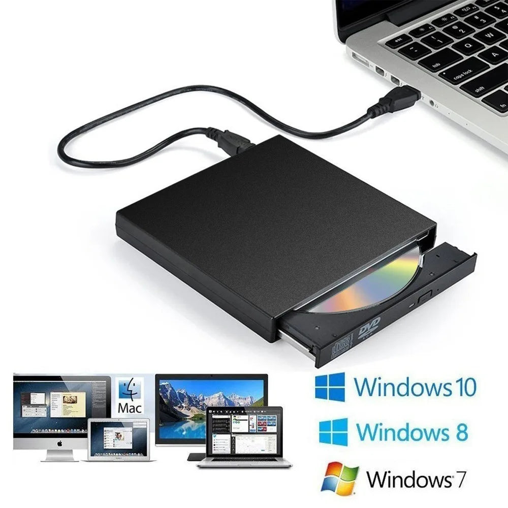 USB 2.0 External DVD Player CD Drive Mp3 Music Movies Portable Reader for Windows 7/ 8/ 10 Laptop Desktop PC Computer