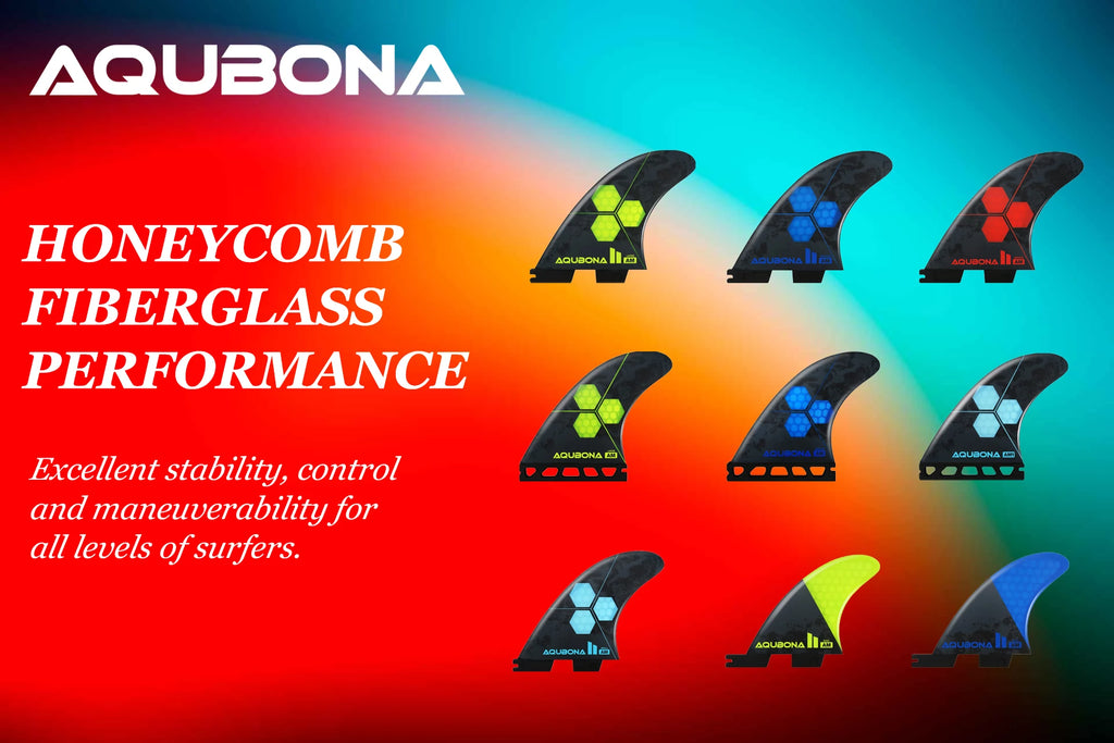 AQUBONA Fiberglass Honeycomb Surfboard Fin Thruster Surf Fin or Quad Set Single Tab or Dual Tab S/M/L Size With Key and Screws