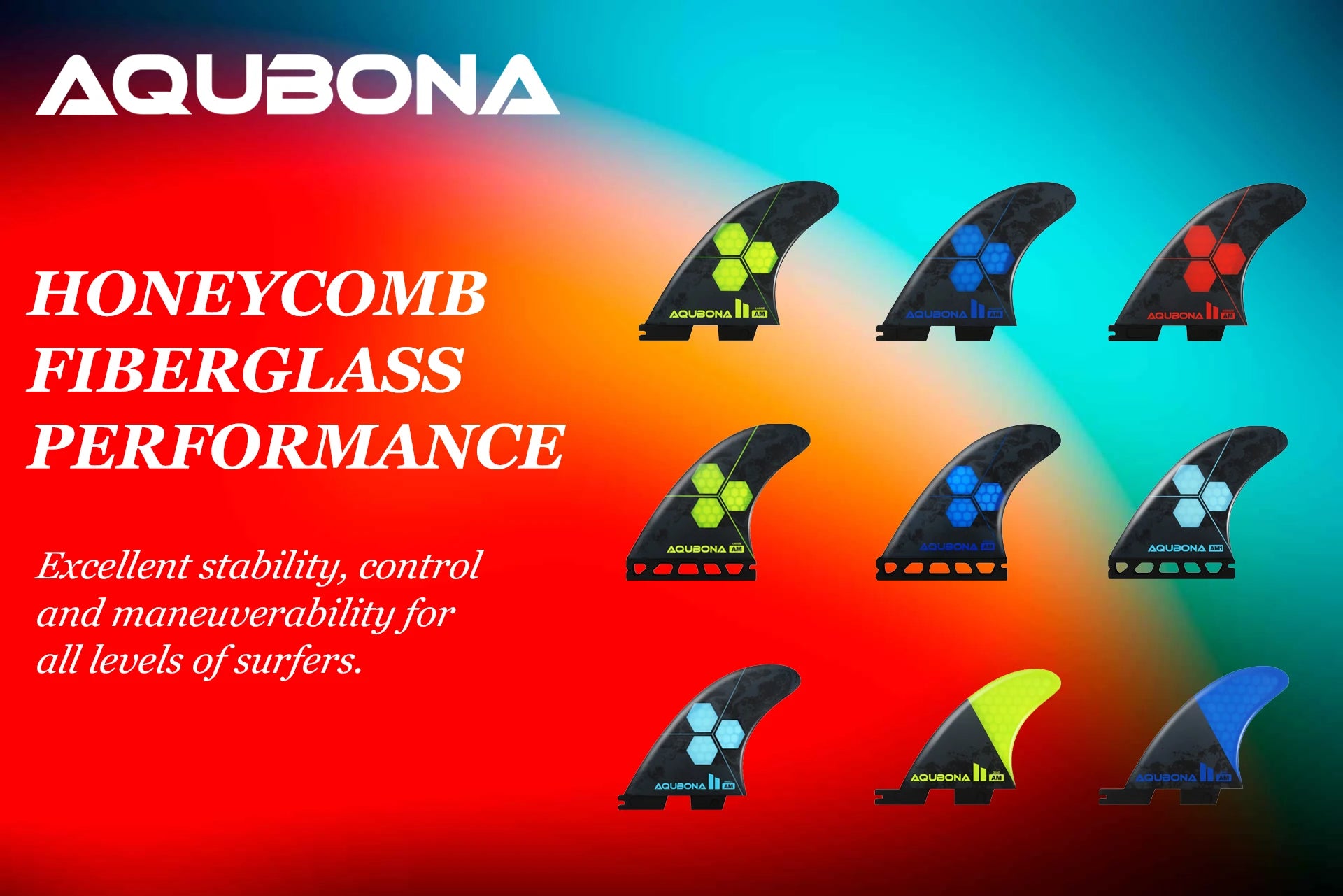 AQUBONA Fiberglass Honeycomb Surfboard Fin Thruster Surf Fin or Quad Set Single Tab or Dual Tab S/M/L Size With Key and Screws