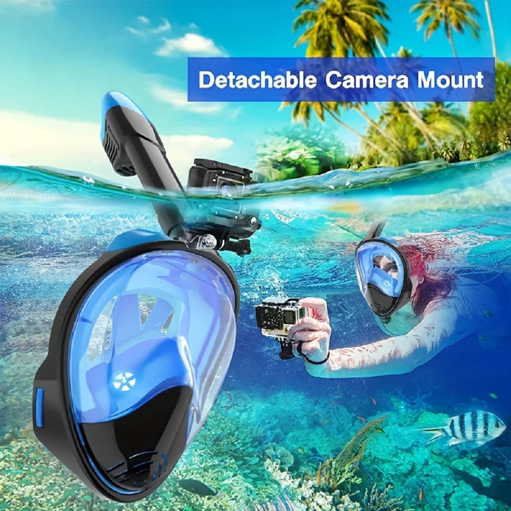 Full Face Snorkel Mask with Detachable Camera Mount,Snorkeling Swimming Diving Mask Wide View Anti-Fog Anti-Leak for Adult Youth