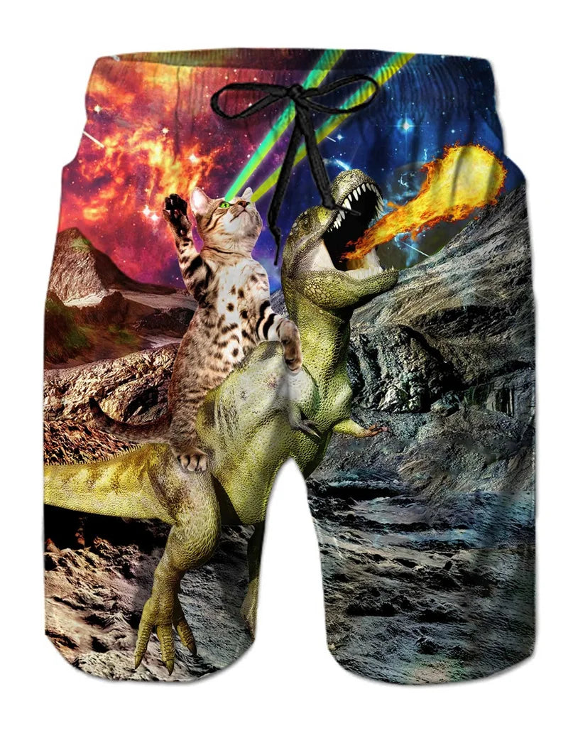 Funny Animal Dinosaur Beach Shorts Pants Men 3D Printing Surfing Board Shorts Summer Hawaii Swimsuit Swim Trunks Cool Ice Shorts