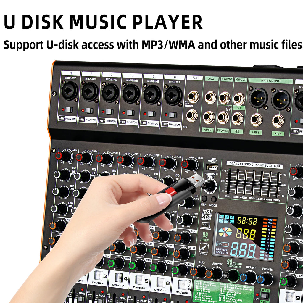 16channel Digital Mixer TC16 Professional Audio Mixer Depusheng 99DSP DJ console reverb chip Bluetooth USB