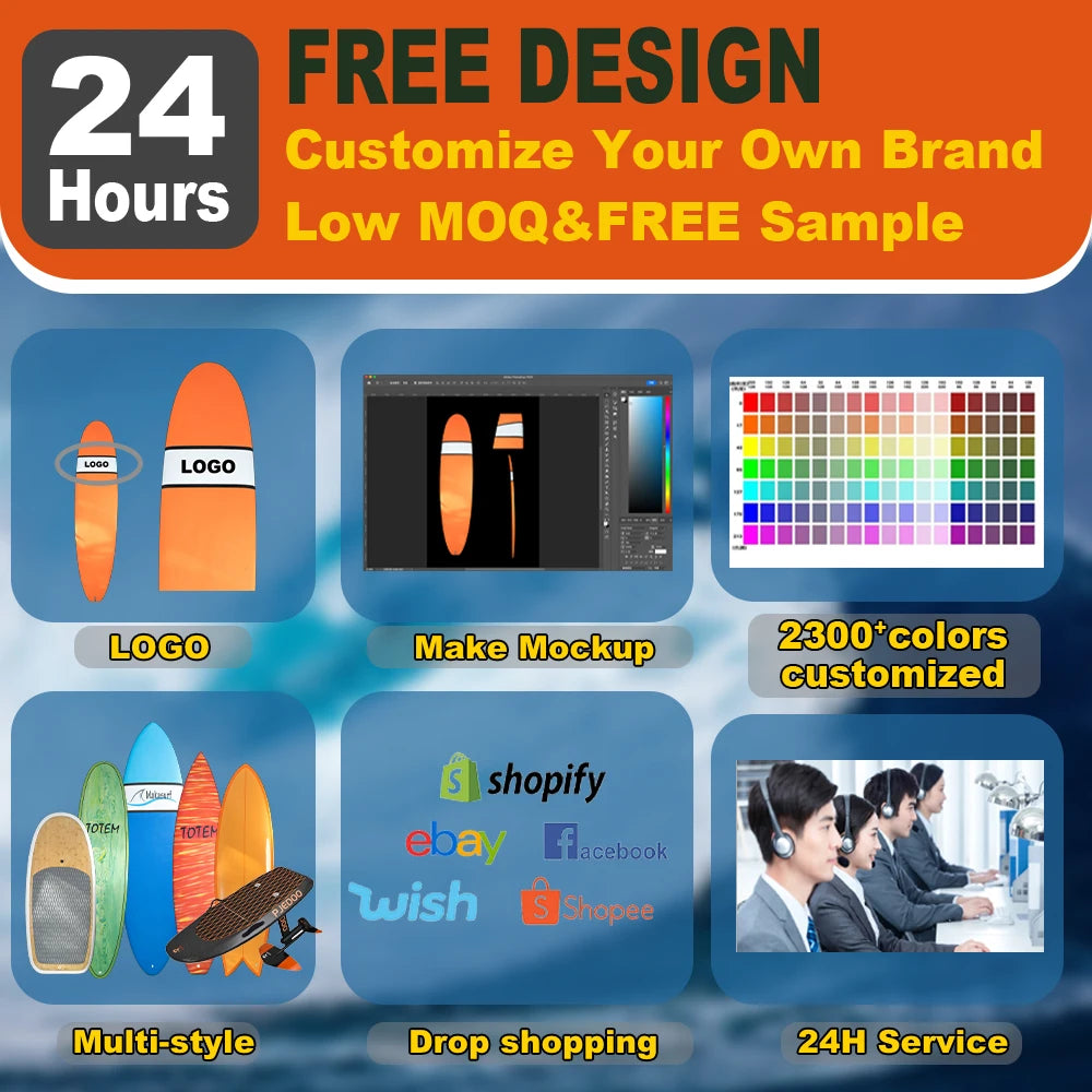 Custom Hydrofoil Downwind Carbon Foilboard Clear Epoxy Fiberglass EPS Surfboard Inflatable Paddle Board Water Sports