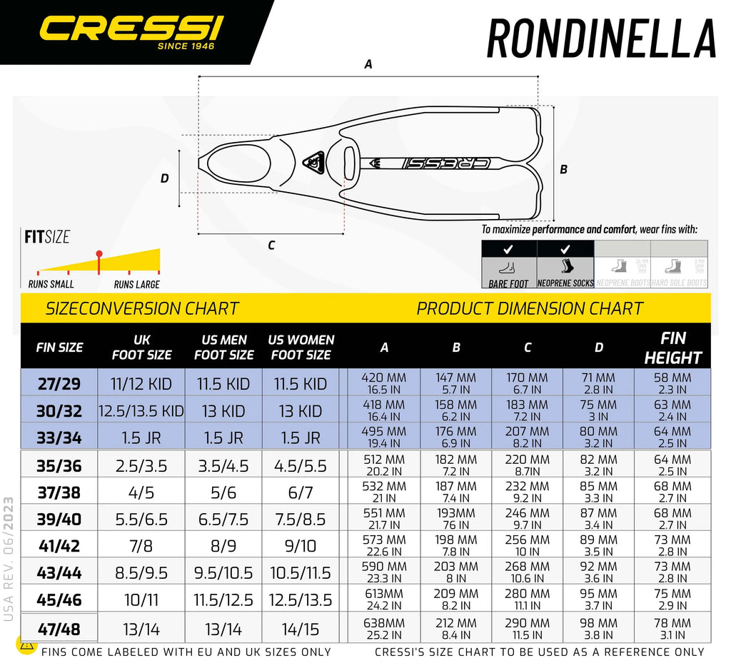 Cressi Rondinella Fins Full Foot Snorkeling Fins