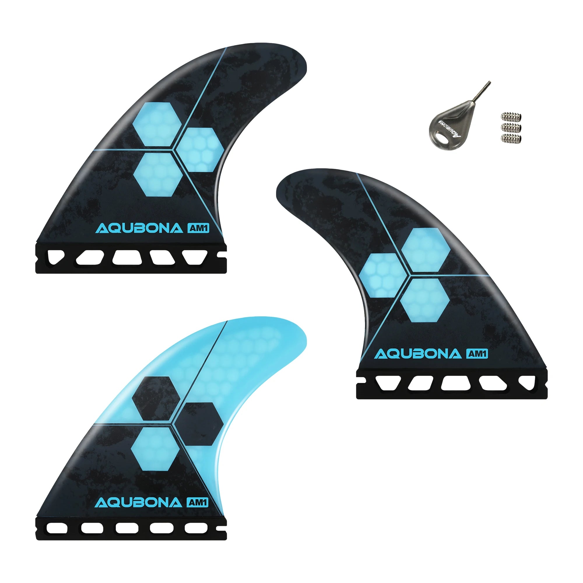 AQUBONA Fiberglass Honeycomb Surfboard Fin Thruster Surf Fin or Quad Set Single Tab or Dual Tab S/M/L Size With Key and Screws