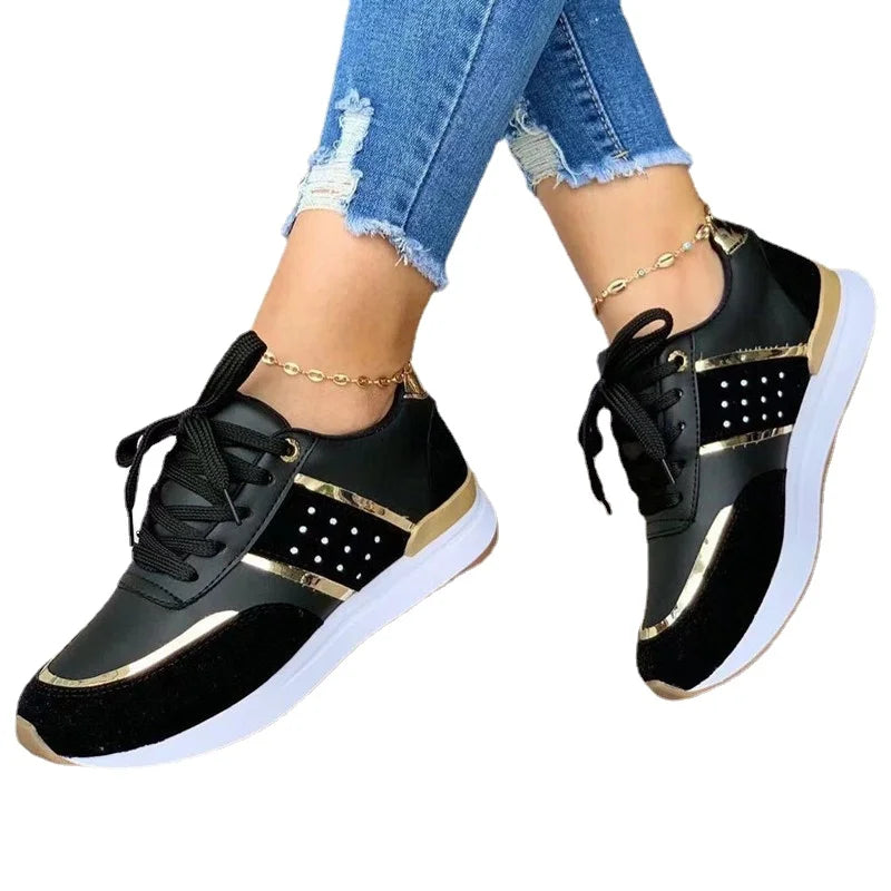 New Women Sneakers Platform Shoes Leather Patchwork Casual Sport Shoes Ladies Outdoor Running Vulcanized Shoes Zapatillas Mujer