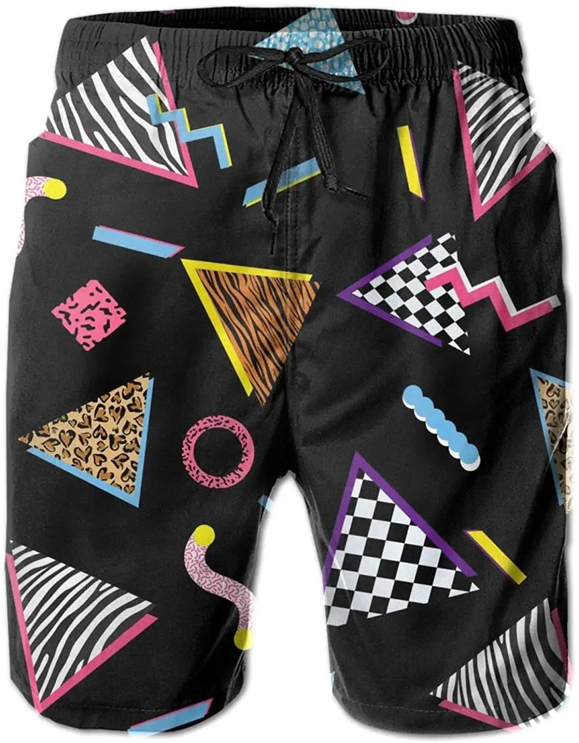 Funny Retro 80s 90s Icons Mens Swim Trunks Quick Dry Beach Board Shorts Summer Surf Boardshorts with Side Pockets High Quality