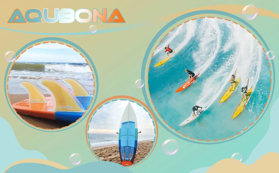 AQUBONA Fiberglass Honeycomb Surfboard Fin Thruster Surf Fin or Quad Set Single Tab or Dual Tab S/M/L Size With Key and Screws