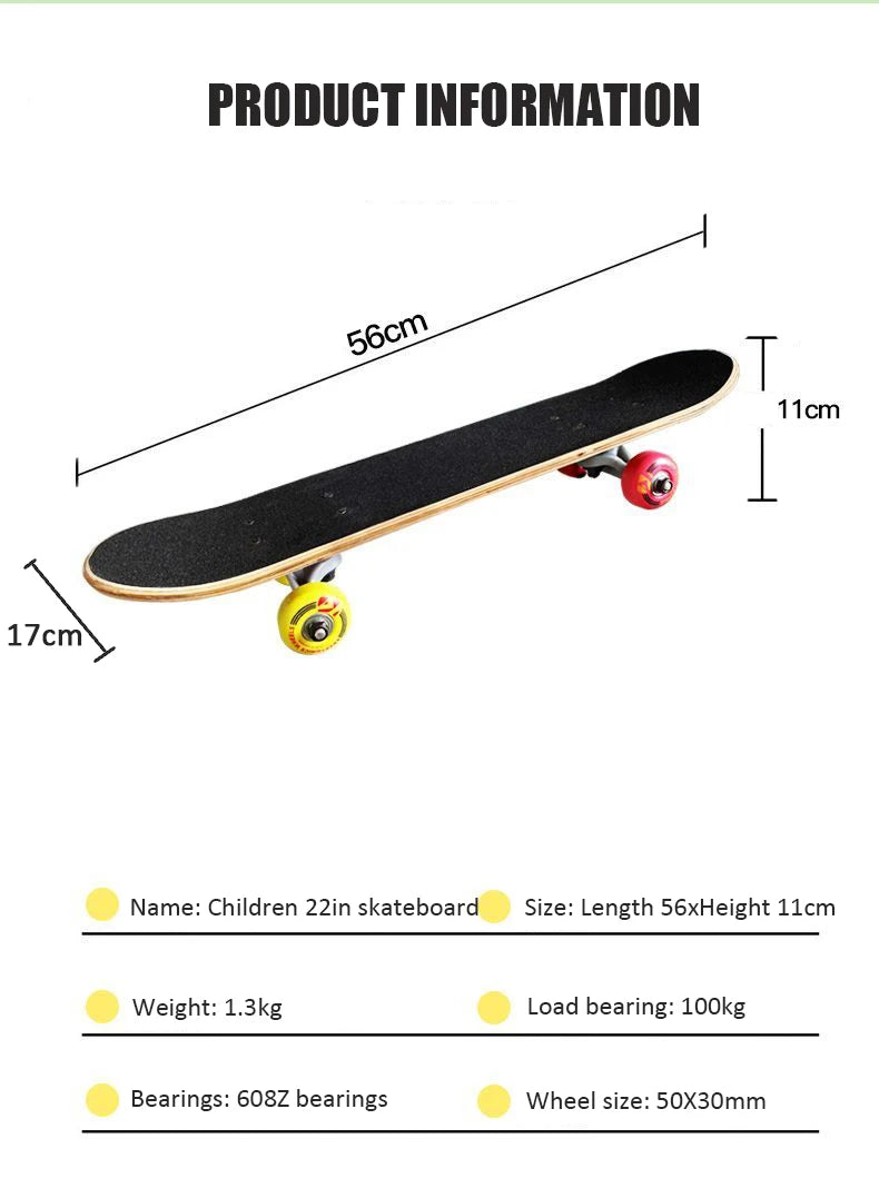56cm Mini Skateboard Portable Maple Longboard Cartoon Wear-resistant Children Beginner Skateboard Scooter Toy Teenager Gift